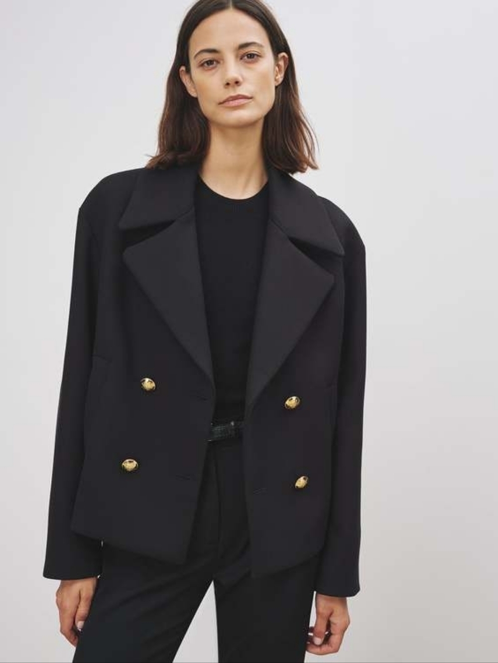 Nili Lotan Black Double Breasted Cleophee Short Blazer Coat